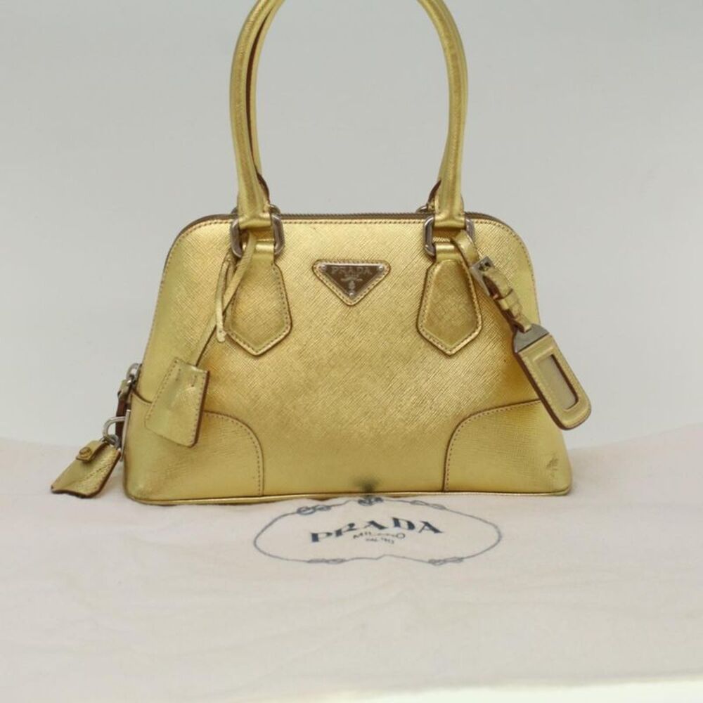 Prada Promenade Bag Saffiano Leather Gold Leather Handbag (Pre-Owned) - Picture 13 of 16